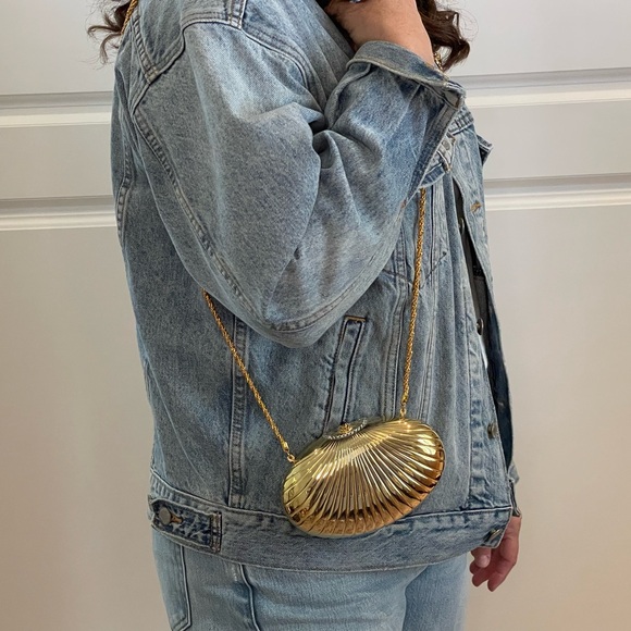Vintage Gold Lisette Clamshell Purse | Evening Bag | Clutch Crossbody - Picture 2 of 7